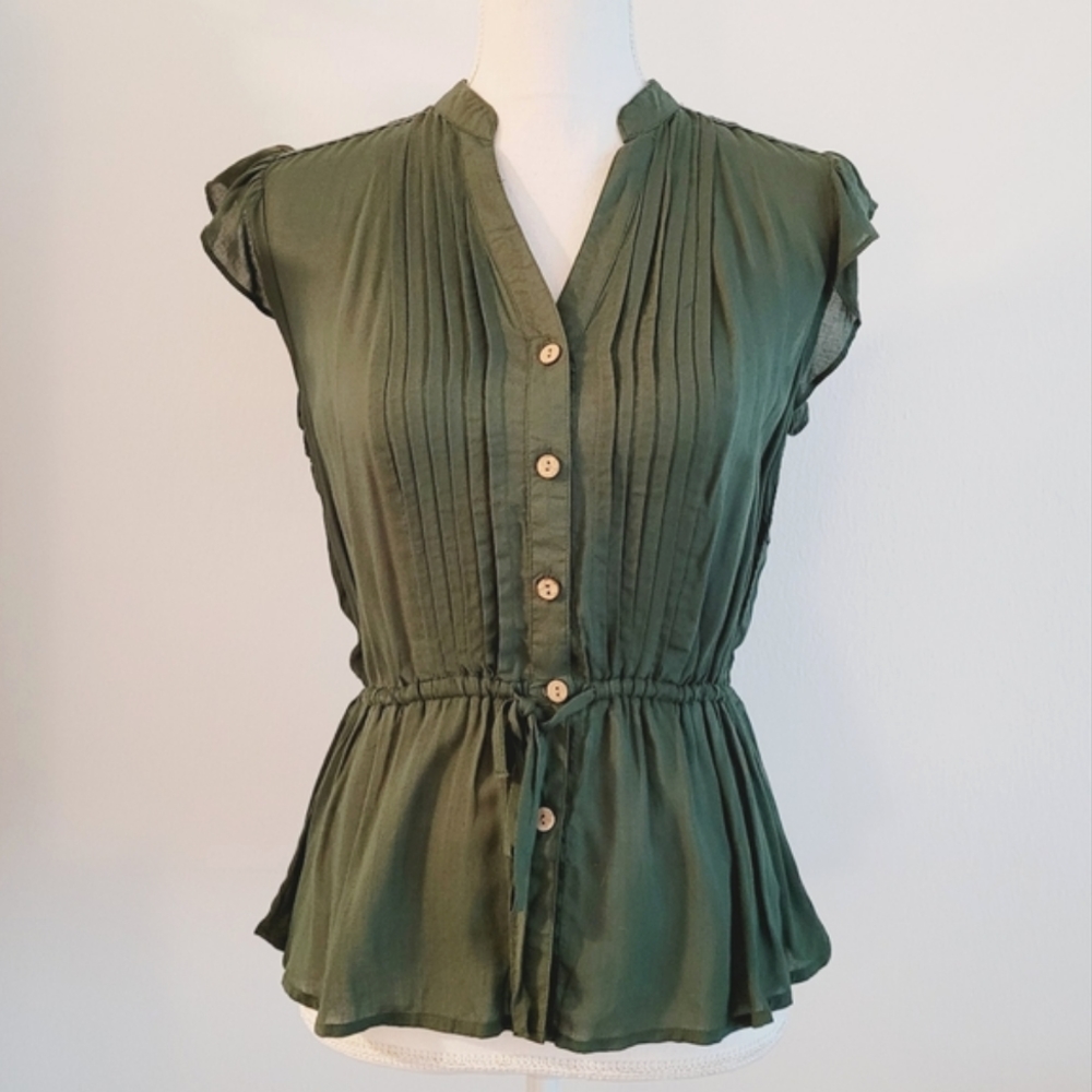 Green Button Down Blouse S
